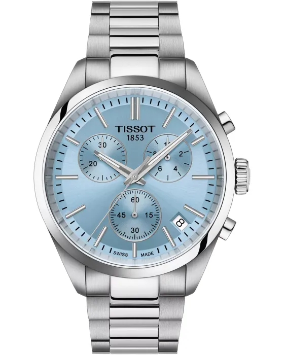 Male watch Tissot T-Classic PR100 Chronograph T1504171135100, Light blue dial, Bracelet in Stainless Steel