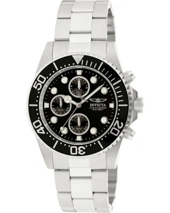 Ανδρικό ρολόι Invicta Pro Diver Chronograph 1768, Μαύρο καντράν, Μπρασελέ από Ανοξείδωτο ατσάλι