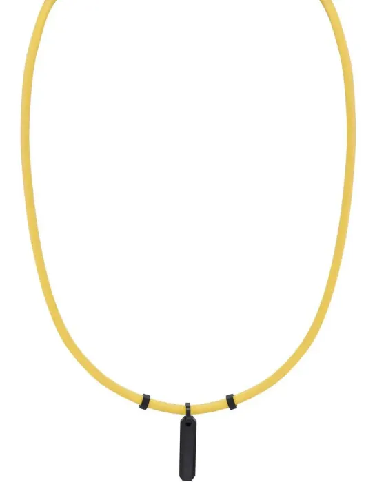 Κολιέ Caterpillar Obsidian J005N10171, Ανοξείδωτο ατσάλι / Δέρμα, Κίτρινο / Μαύρο