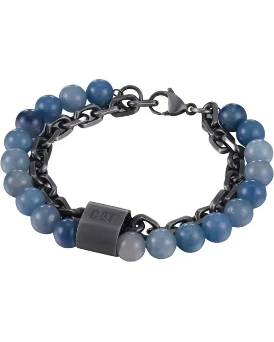 Βραχιόλια Βραχιόλι Caterpillar Beads J013B08126, Ανοξείδωτο ατσάλι, Μαύρο / Μπλε