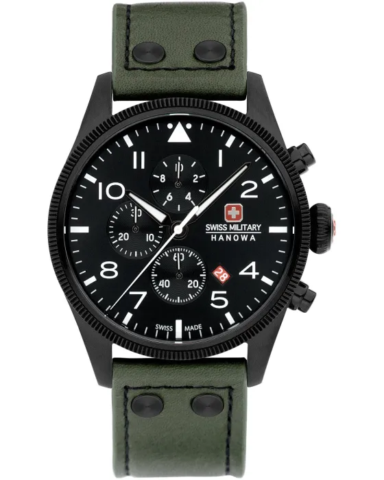 Men's watch Swiss Military Hanowa Thunderbolt Chronograph SMWGC0000430, Black dial, Strap in Leather