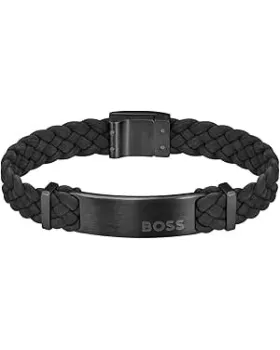 Βραχιόλι Hugo Boss Dylan 1580608S, Ανοξείδωτο ατσάλι / Δέρμα, Μαύρο