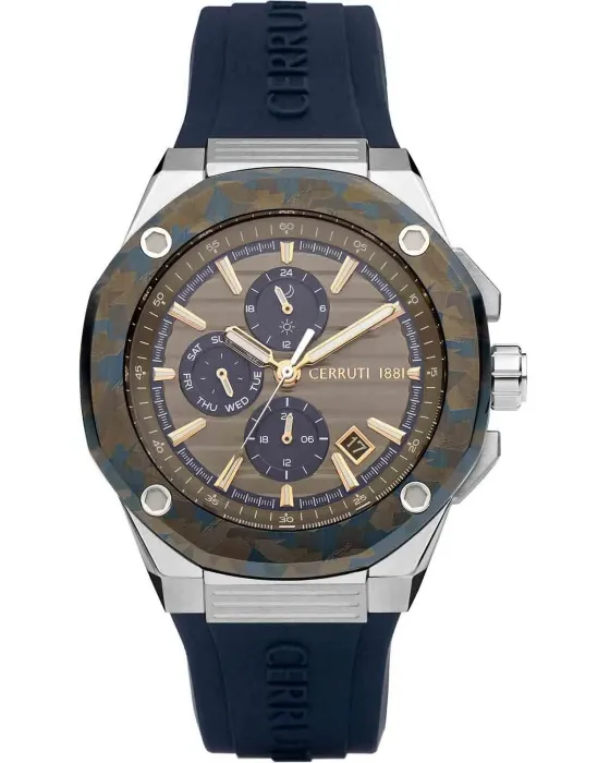 Ανδρικό ρολόι Cerruti Razzuolo CIWGQ2206903, Καφέ καντράν, Λουρί από Καουτσούκ