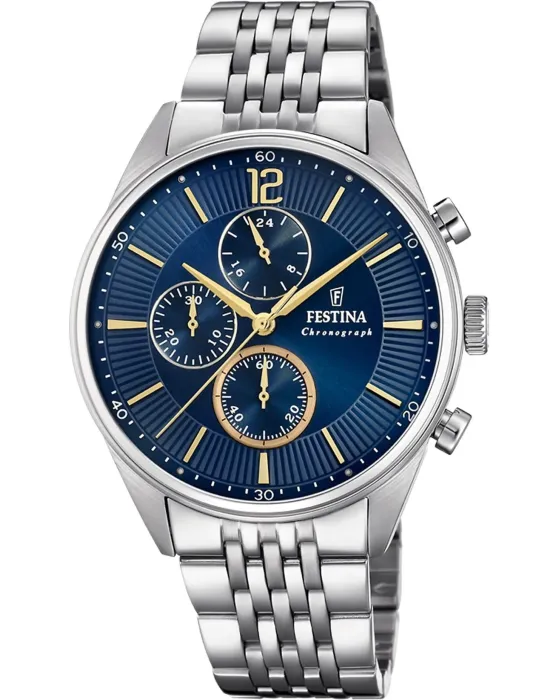 Ανδρικό ρολόι Festina Chronograph F20285 / 3, Μπλε καντράν, Μπρασελέ από Ανοξείδωτο ατσάλι