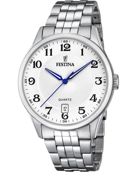 Ανδρικό ρολόι Festina F20425 / 1, Λευκό καντράν, Μπρασελέ από Ανοξείδωτο ατσάλι