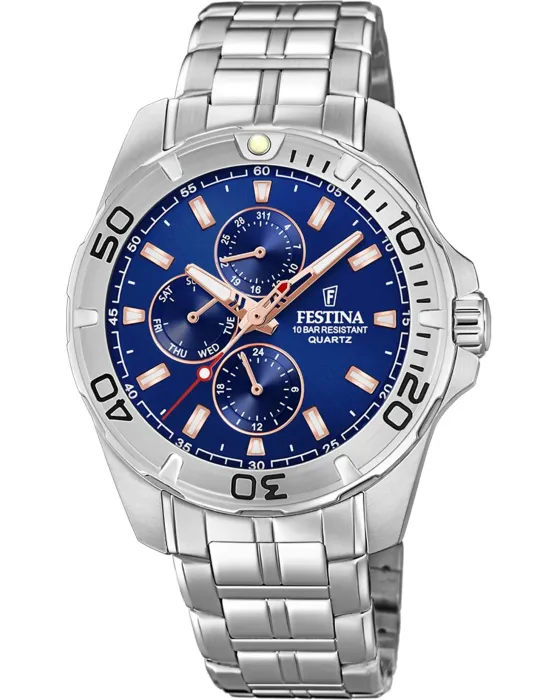Men's watch Festina Multifunction F20445 / 5, Blue dial, Bracelet in Stainless Steel