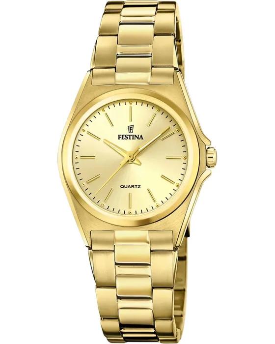 Women's watch Festina Classics F20557 / 3, Gold dial, Bracelet in Stainless Steel