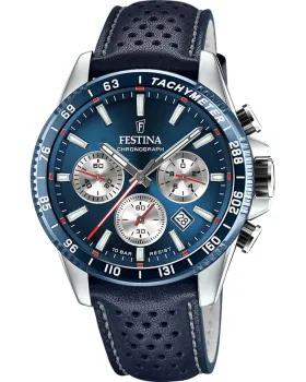 Ανδρικό ρολόι Festina Chronograph F20561 / 2, Μπλε καντράν, Λουρί από Δερμάτινο