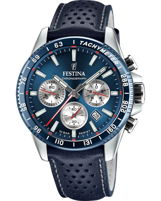 Ανδρικό ρολόι Festina Chronograph F20561 / 2, Μπλε καντράν, Λουρί από Δερμάτινο