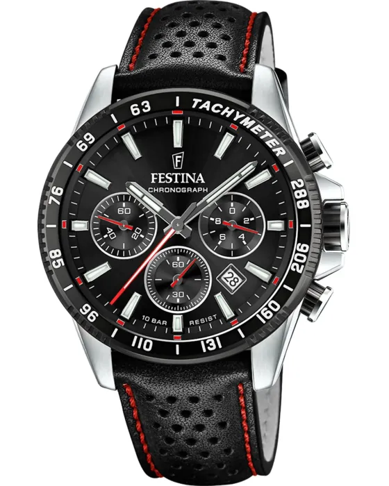 Ανδρικό ρολόι Festina Chronograph F20561/4, Μαύρο καντράν, Λουρί από Δερμάτινο