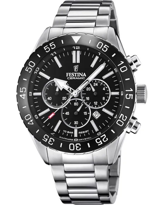 Ανδρικό ρολόι Festina Chronograph F20575 / 3, Μαύρο καντράν, Μπρασελέ από Ανοξείδωτο ατσάλι