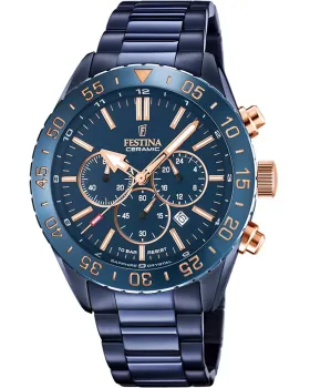 Ανδρικό ρολόι Festina Chronograph F20576 / 1, Μπλε καντράν, Μπρασελέ από Ανοξείδωτο ατσάλι