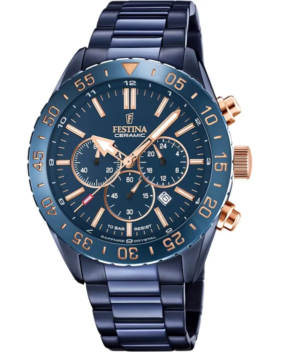 Ανδρικό ρολόι Festina Chronograph F20576 / 1, Μπλε καντράν, Μπρασελέ από Ανοξείδωτο ατσάλι