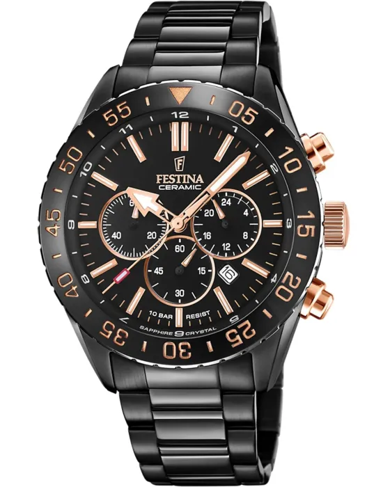 Ανδρικό ρολόι Festina Chronograph F20577 / 1, Μαύρο καντράν, Μπρασελέ από Ανοξείδωτο ατσάλι