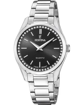 Γυναικείο ρολόι Festina Crystals F20583 / 4, Μαύρο καντράν, Μπρασελέ από Ανοξείδωτο ατσάλι