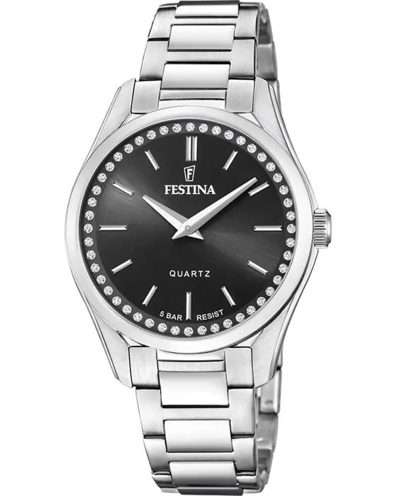 Γυναικείο ρολόι Festina Crystals F20583 / 4, Μαύρο καντράν, Μπρασελέ από Ανοξείδωτο ατσάλι