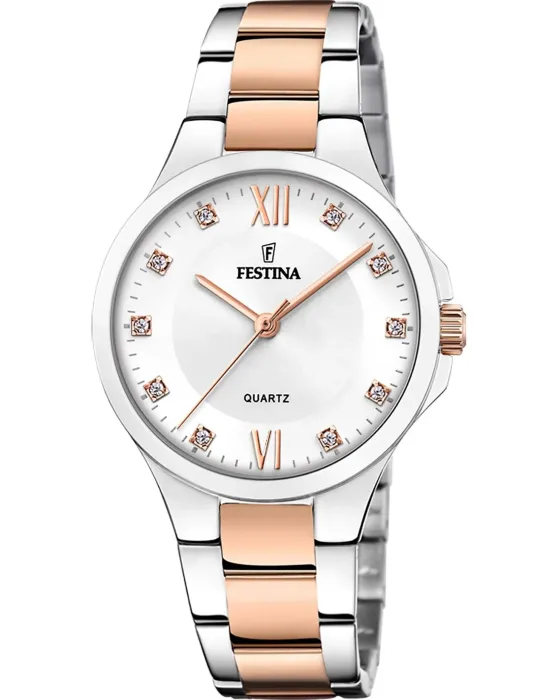 Γυναικείο ρολόι Festina Crystals F20612/1, Λευκό καντράν, Μπρασελέ από Ανοξείδωτο ατσάλι
