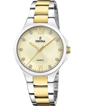 Γυναικείο ρολόι Festina Crystals F20618/1, Χρυσό καντράν, Μπρασελέ από Ανοξείδωτο ατσάλι