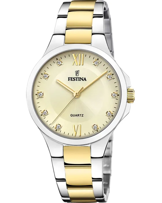 Γυναικείο ρολόι Festina Crystals F20618/1, Χρυσό καντράν, Μπρασελέ από Ανοξείδωτο ατσάλι