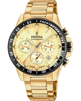 Ανδρικό ρολόι Festina Chronograph F20634 / 6, Χρυσό καντράν, Μπρασελέ από Ανοξείδωτο ατσάλι