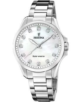 Γυναικείο ρολόι Festina Crystals Solar Energy F20654/1, Φίλντισι καντράν, Μπρασελέ από Ανοξείδωτο ατσάλι