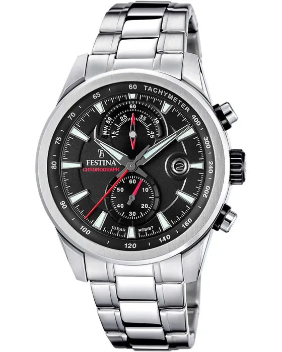 Ανδρικό ρολόι Festina Timeless Chronograph F20694 / 6, Μαύρο καντράν, Μπρασελέ από Ανοξείδωτο ατσάλι