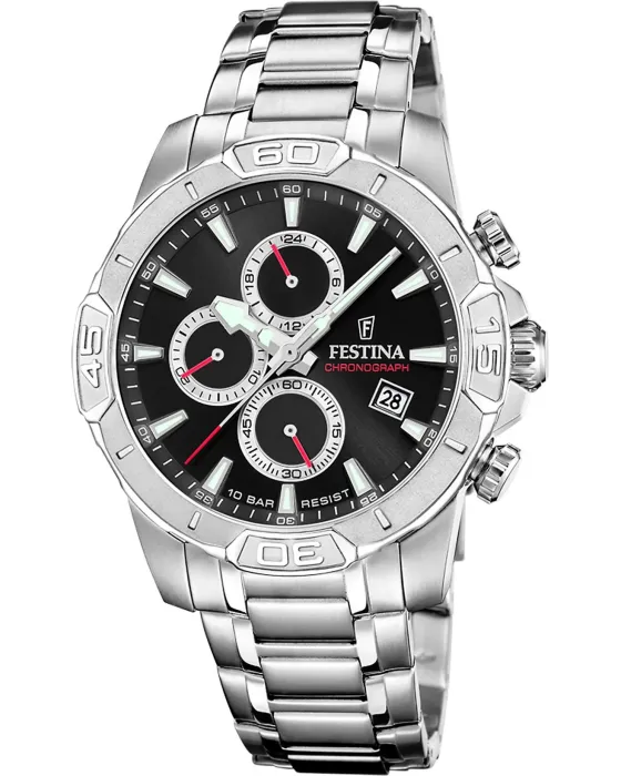 Male watch Festina Timeless Chronograph F20704/6, Black dial, Bracelet in Stainless Steel