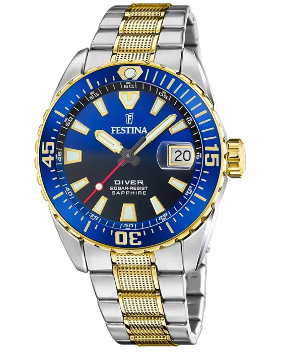 Ανδρικό ρολόι Festina The Originals Diver F20706 / 1, Μπλε καντράν, Μπρασελέ από Ανοξείδωτο ατσάλι