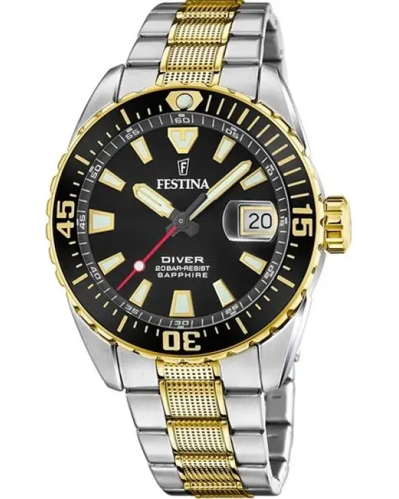 Ανδρικό ρολόι Festina The Originals Diver F20706 / 3, Μαύρο καντράν, Μπρασελέ από Ανοξείδωτο ατσάλι