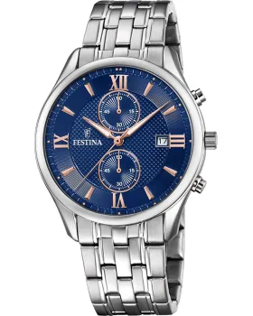 Ανδρικό ρολόι Festina Chronograph F6854 / 6, Μπλε καντράν, Μπρασελέ από Ανοξείδωτο ατσάλι
