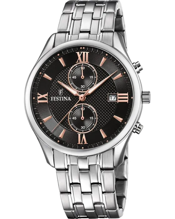 Men's watch Festina Chronograph F6854 / 7, Black dial, Bracelet in Stainless Steel