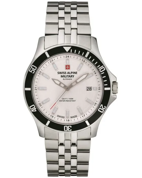 Ανδρικό ρολόι Swiss Alpine Military by Grovana SAM7022.1132, Ασημί καντράν, Μπρασελέ από Ανοξείδωτο ατσάλι