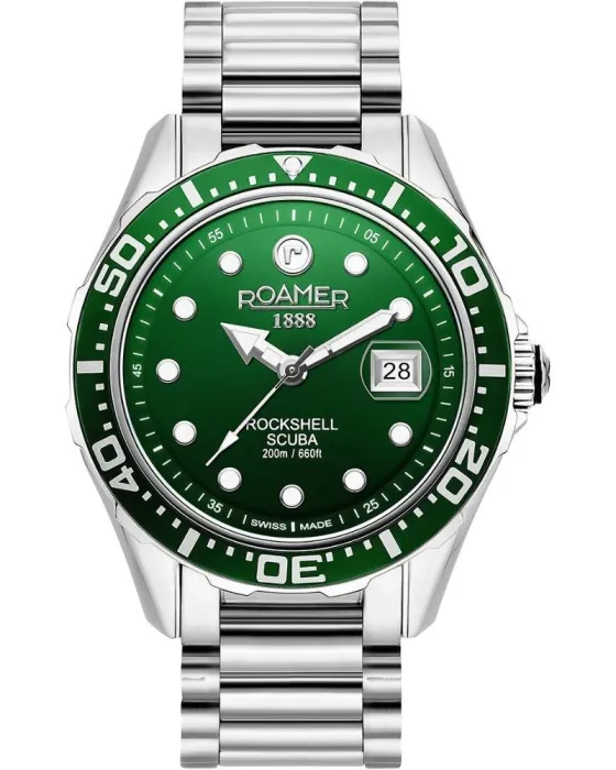 Male watch Roamer Rockshell Mark III Chronograph 220858-41-75-50, Green dial, Bracelet in Stainless Steel