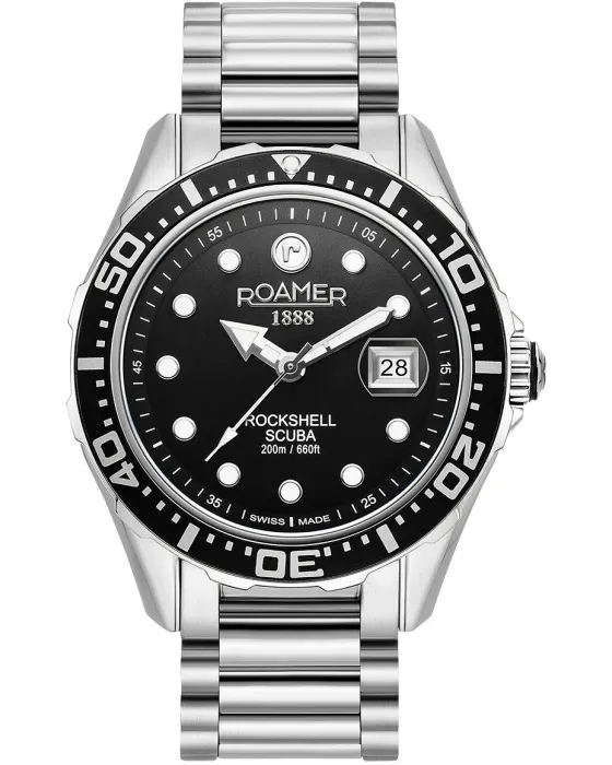 Male watch Roamer Rockshell Mark III Chronograph 220858-41-85-50, Black dial, Bracelet in Stainless Steel