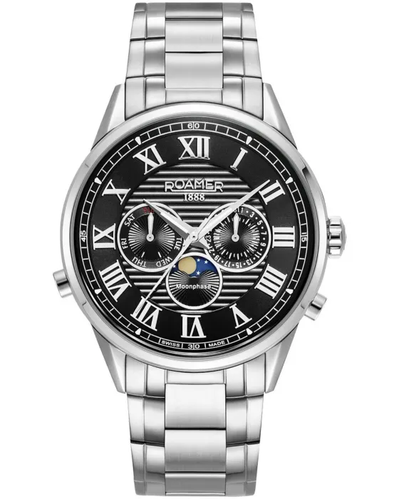 Men's watch Roamer Superior Moonphase II 513821-41-85-50, Black dial, Bracelet in Stainless Steel