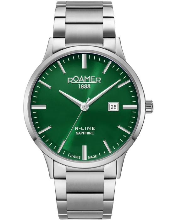 Male watch Roamer R-Line Classic 718833-41-75-20, Green dial, Bracelet in Stainless Steel