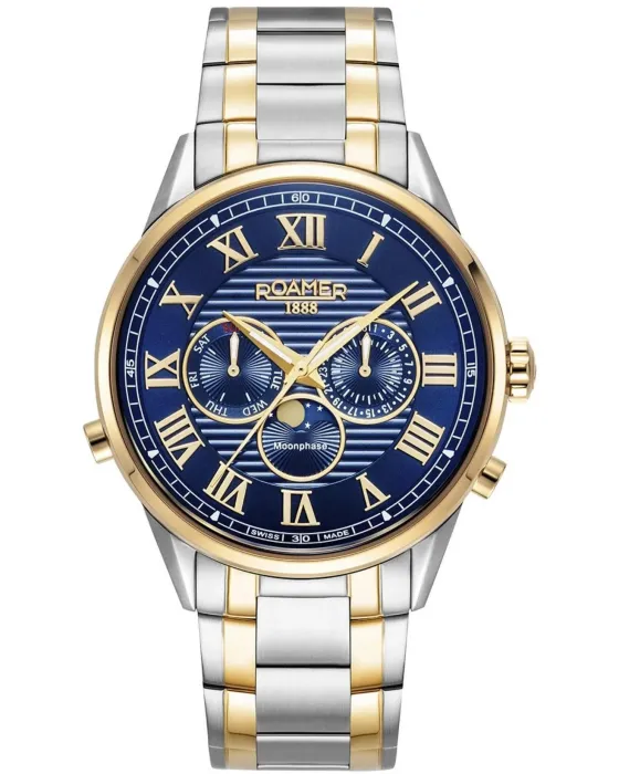 Ανδρικό ρολόι Roamer Superior Moonphase II 513821-47-45-50, Μπλε καντράν, Μπρασελέ από Ανοξείδωτο ατσάλι