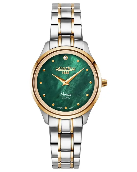 Female watch Roamer Venus Diamonds 601857-47-59-20, Green dial, Bracelet in Stainless Steel