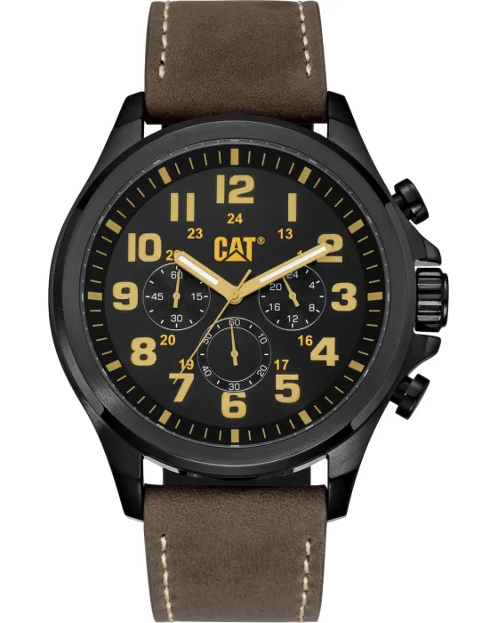 Ανδρικό ρολόι Caterpillar Operator Chronograph PU16335114, Μαύρο καντράν, Λουρί από Δερμάτινο