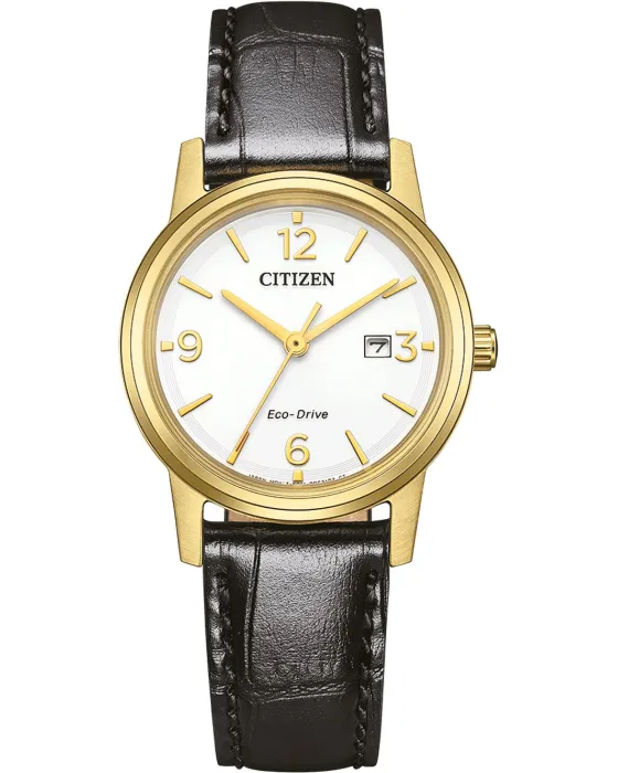 Γυναικείο ρολόι Citizen Eco-Drive EW2722-01A, Λευκό καντράν, Λουρί από Δερμάτινο