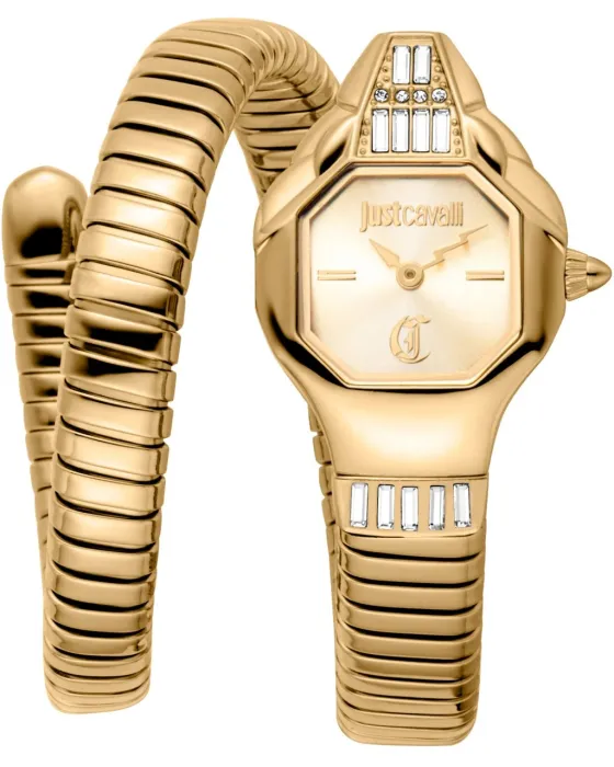 Γυναικείο ρολόι Just Cavalli Brillante Snake JC1L326M0025, Χρυσό καντράν, Μπρασελέ από Ανοξείδωτο ατσάλι
