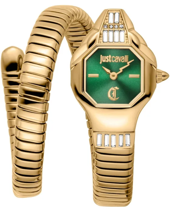 Γυναικείο ρολόι Just Cavalli Brillante Snake JC1L326M0035, Πράσινο καντράν, Μπρασελέ από Ανοξείδωτο ατσάλι