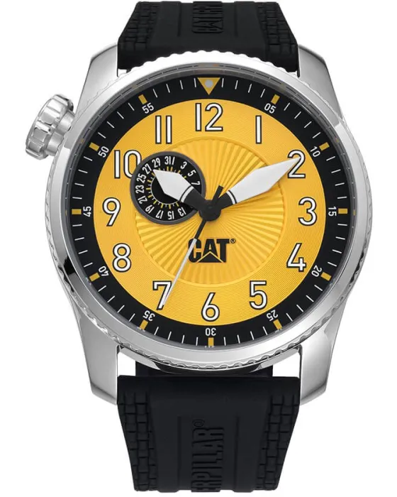 Ανδρικό ρολόι Caterpillar Spun AQ14121711, Κίτρινο καντράν, Λουρί από Καουτσούκ