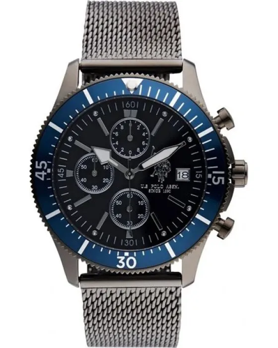 Ανδρικό ρολόι U.S. Polo Assn. Argo Chronograph USP4867BK, Μαύρο καντράν, Μπρασελέ από Ανοξείδωτο ατσάλι