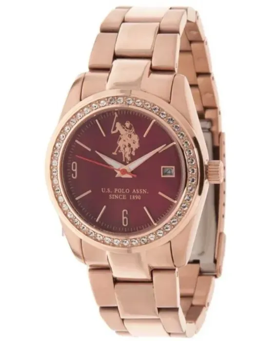 Γυναικείο ρολόι U.S. Polo Assn. Crystals USP5378BU, Κόκκινο καντράν, Μπρασελέ από Ανοξείδωτο ατσάλι