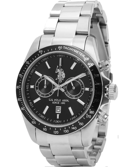 Male watch U.S. Polo Assn. Charles Chronograph USP7005BK, Black dial, Bracelet in Stainless Steel