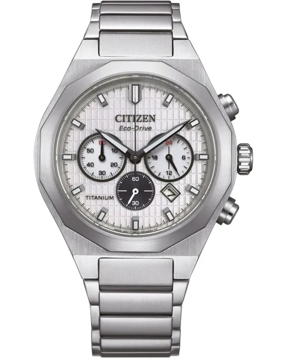 Men's watch Citizen Super Titanium Zenshin Senkei Eco-Drive Chronograph CA4690-51A, Silver dial, Bracelet in Titanium