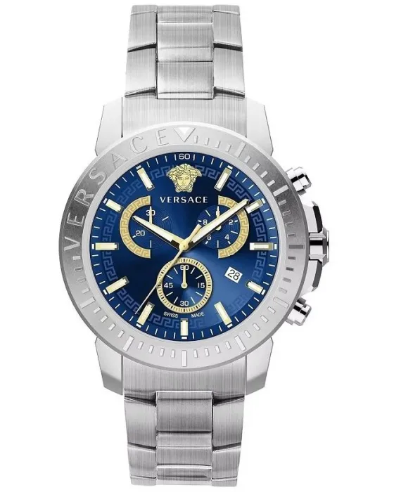 Ανδρικό ρολόι Versace V-Chronograph VE2E00721, Μπλε καντράν, Μπρασελέ από Ανοξείδωτο ατσάλι