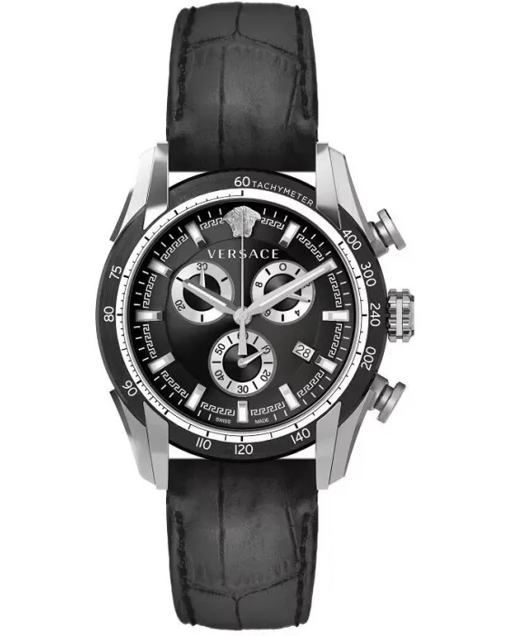 Male watch Versace V-Ray Chronograph VE2I00121, Black dial, Strap in Leather