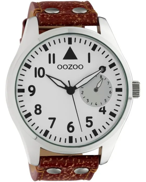 Men's watch Oozoo Timepieces XXL C10325, White dial, Strap in Leather